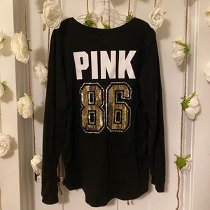 PINK Sequin Logo Crew Long Sleeved Shirt